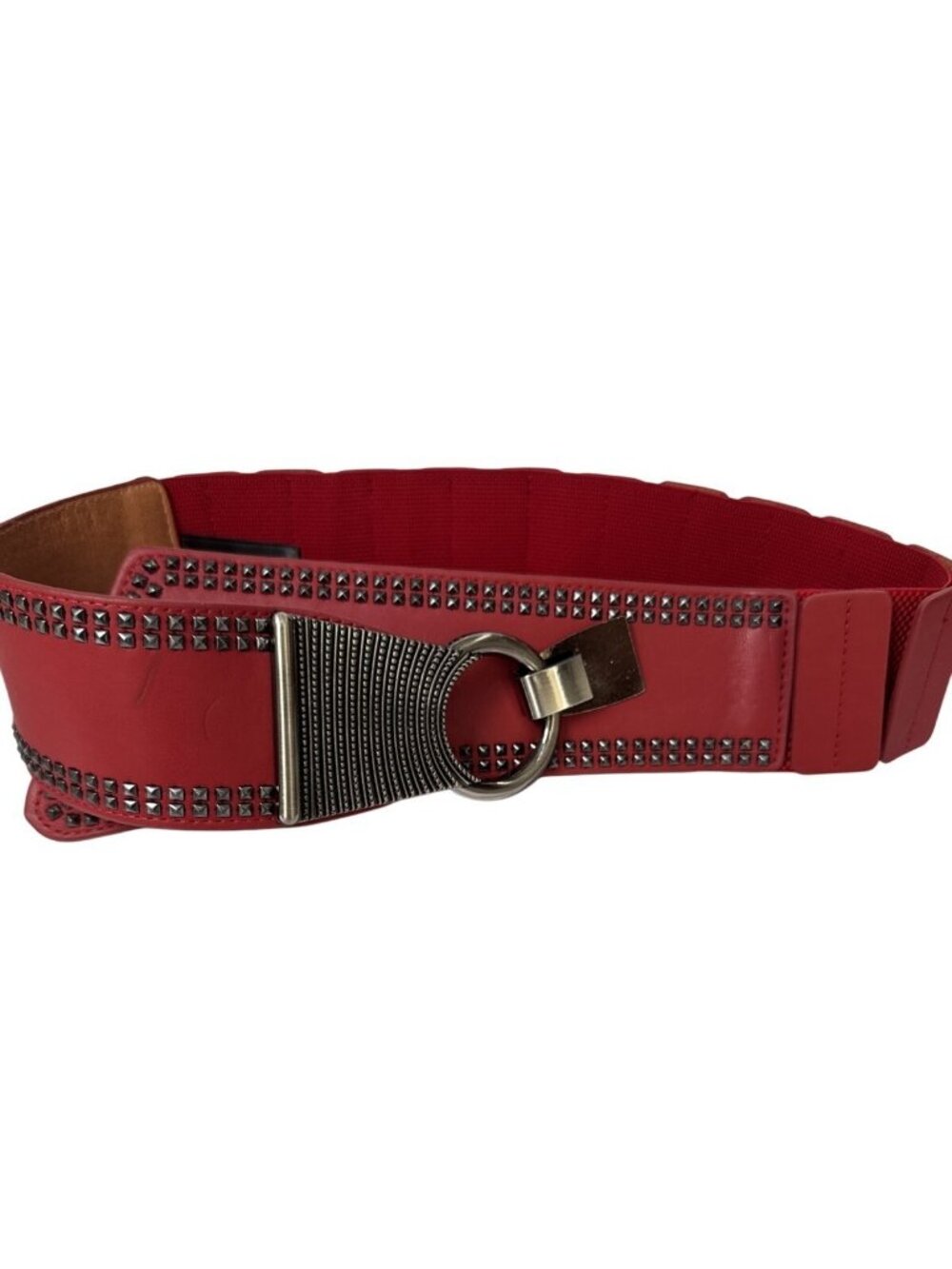 BlackButterfly Wide Elastic Red Belt W/Studded Detail Metal Ring Buckle Size L